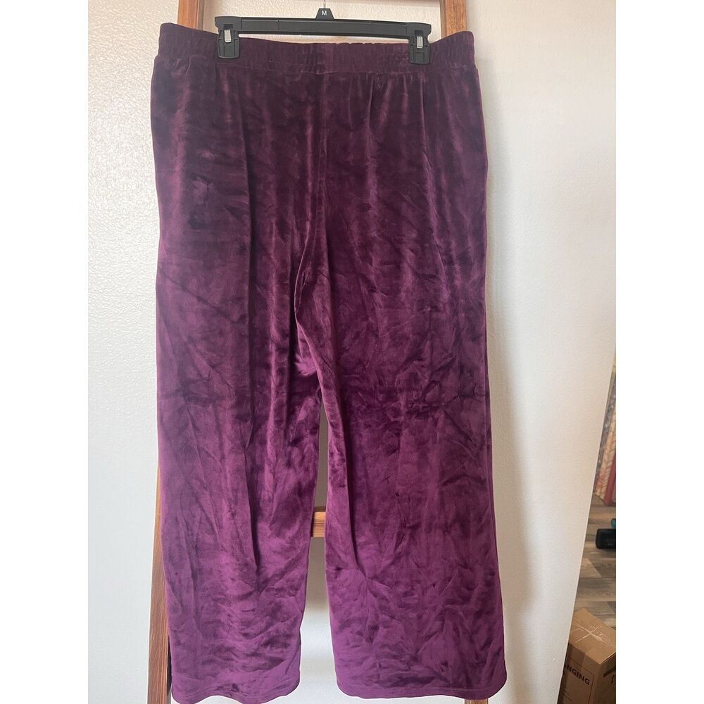 Lark + Grey Minty Velour Lounge Pants Purple Elastic Waist Women's Size L